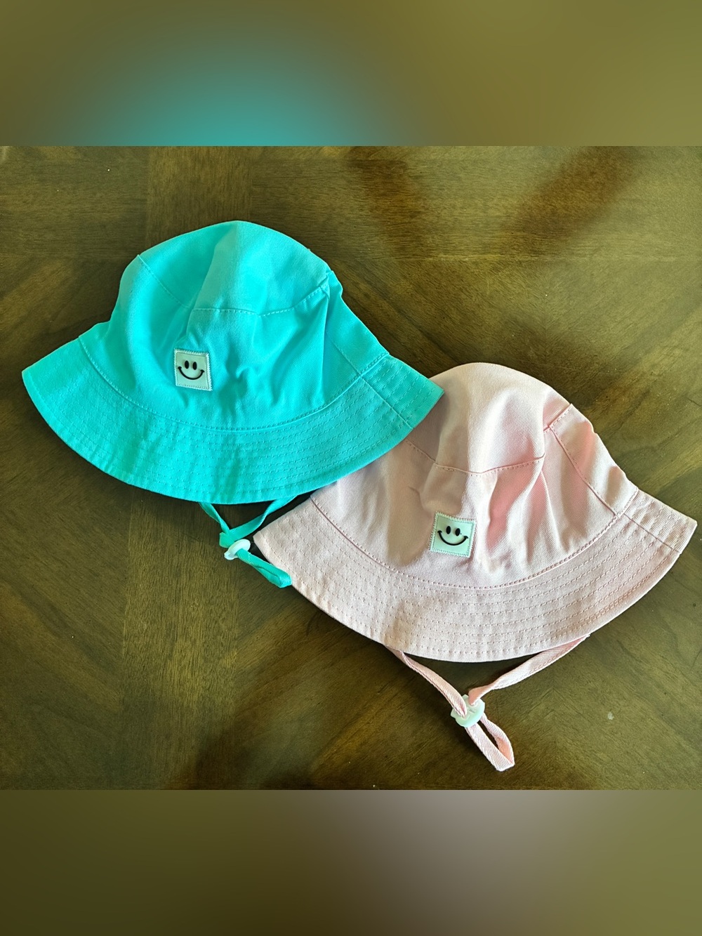 Twin Toddler 9 - 18 mos Boy & Girl Bucket Sun Hats, Chin Strap, Pink & Blue NEW!